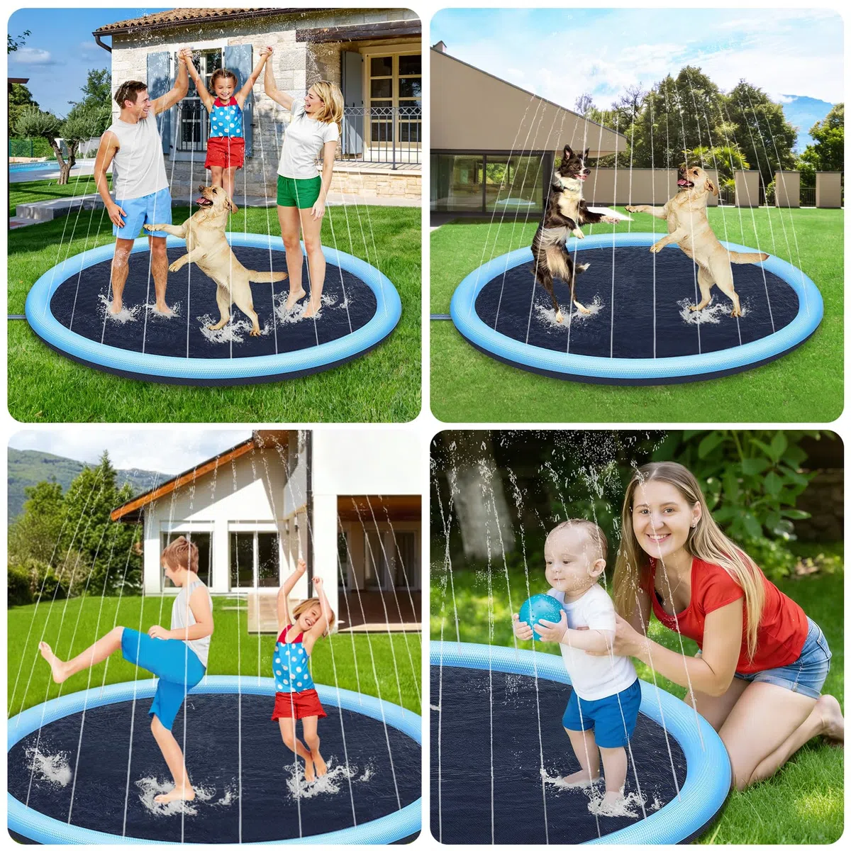 Tappetino Spruzzi Acqua 200CM, Splash Pad Bambini e Cani in PVC Antiscivolo, Tappetino Gioco d'Acqua con Sprinkler Regolabile, Giochi Acqua Giardino Estate