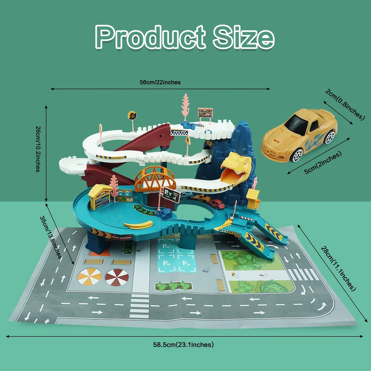 RedCrab Dinosaur Pista Macchinine Giocattolo, Dinosauri Piste Macchinine per Bambini con 4 Macchinine da 3 a 14 Anni, Regalo di Compleanno per Ragazzi e Ragazze