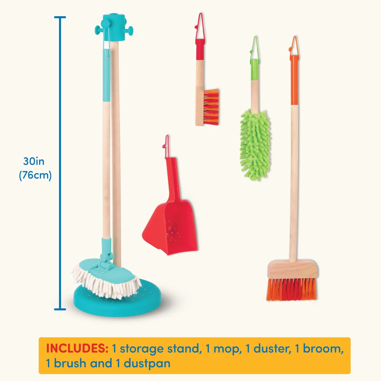 Battat - Set di pulizia Sweep n' Clean per bambini - Giocattoli di pulizia con scopa, mocio, spazzola, paletta e spolverino - Kit da gioco educativo per bambini, 2 anni +