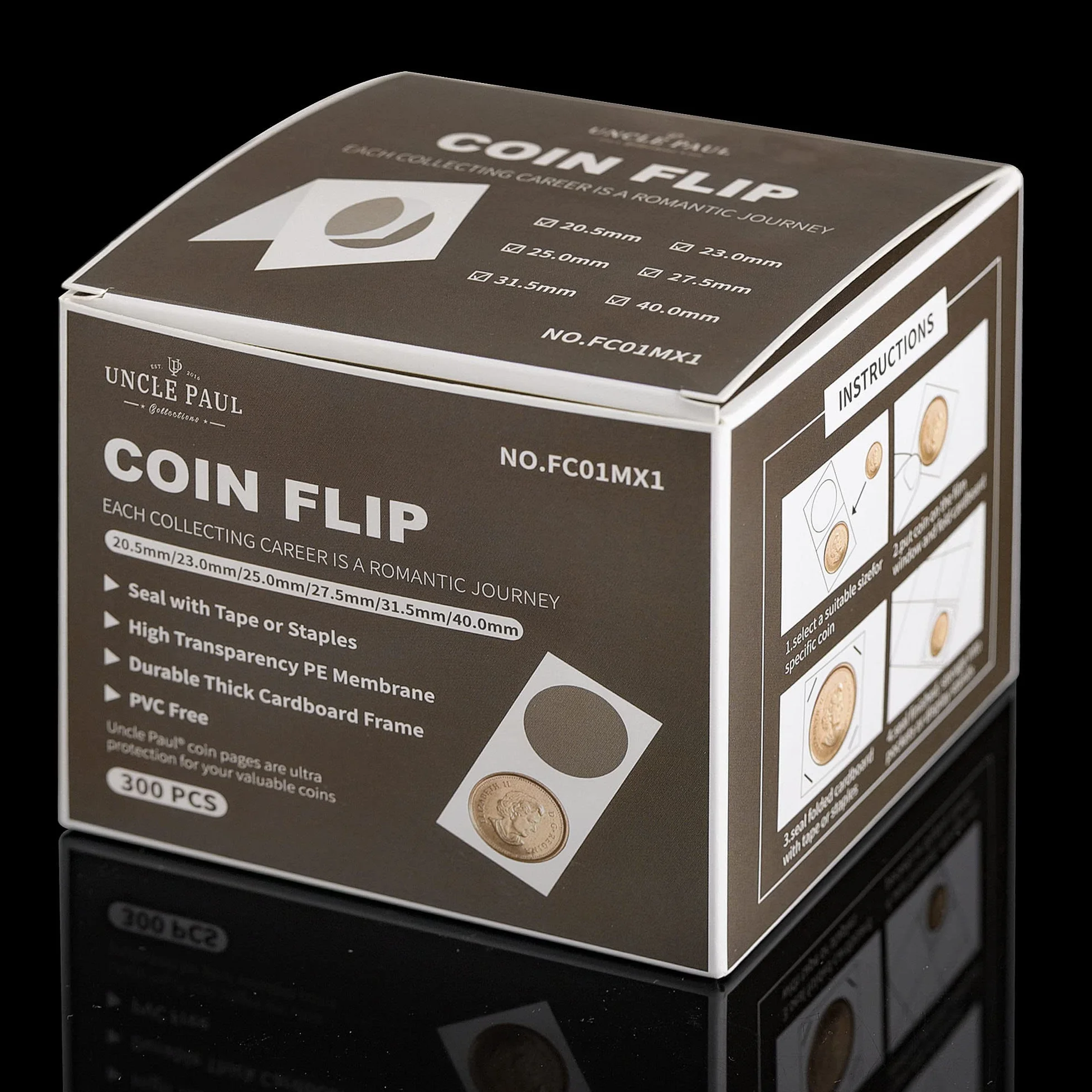 Uncle Paul 300 PZ Coin Flip 2x2 Pollici Tasche 6 Formati Portamonete di Cartone Album di Monete Libro per Forniture di Raccolta di Monete FC01MX1