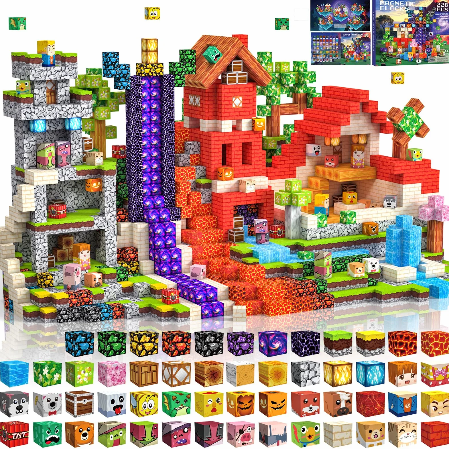 Costruzioni Magnetiche per Bambini 220 PCS 2CM 3+ Giochi Cubi Magnetici, Blocchi Building Blocks Giocattoli Montessori a Partire da 3 4 5 6 7 8 9 10 11 12 Anni Regali di Compleanno per Ragazzi