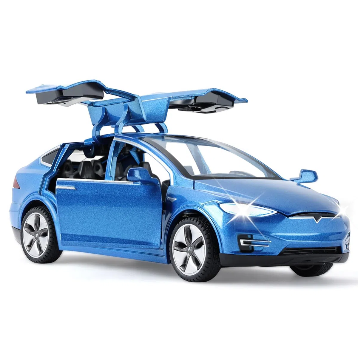 Tesla Model X 1:32 Modellino Macchinina con Luce e Musica, Funzione Pull-Back, Lega Pressofusa, Ideale per Bambini dai 3 anni e Collezionisti (Blu)