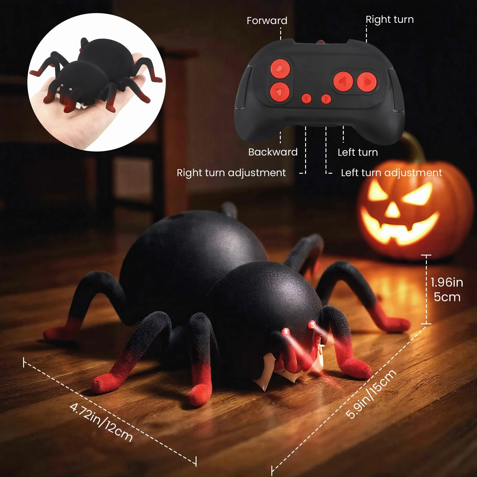 Ragno RC telecomandato - Si arrampica su pareti e soffitti, ricaricabile con occhi a LED - Ragno robot giocattolo per bambini dai 3 anni in su - Regalo di Halloween spaventoso per ragazzi e ragazze