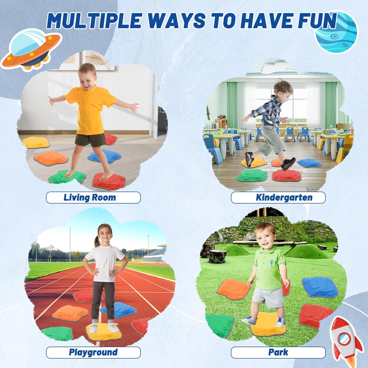 6 Pezzi Pietre di Bilanciamento Bambini,Psicomotricità Equilibrio Impilabili Antiscivolo,Percorsi Ostacoli Bambini per Interni ed Esterni,Promuove la Coordinazione dell'Equilibrio e la Forza