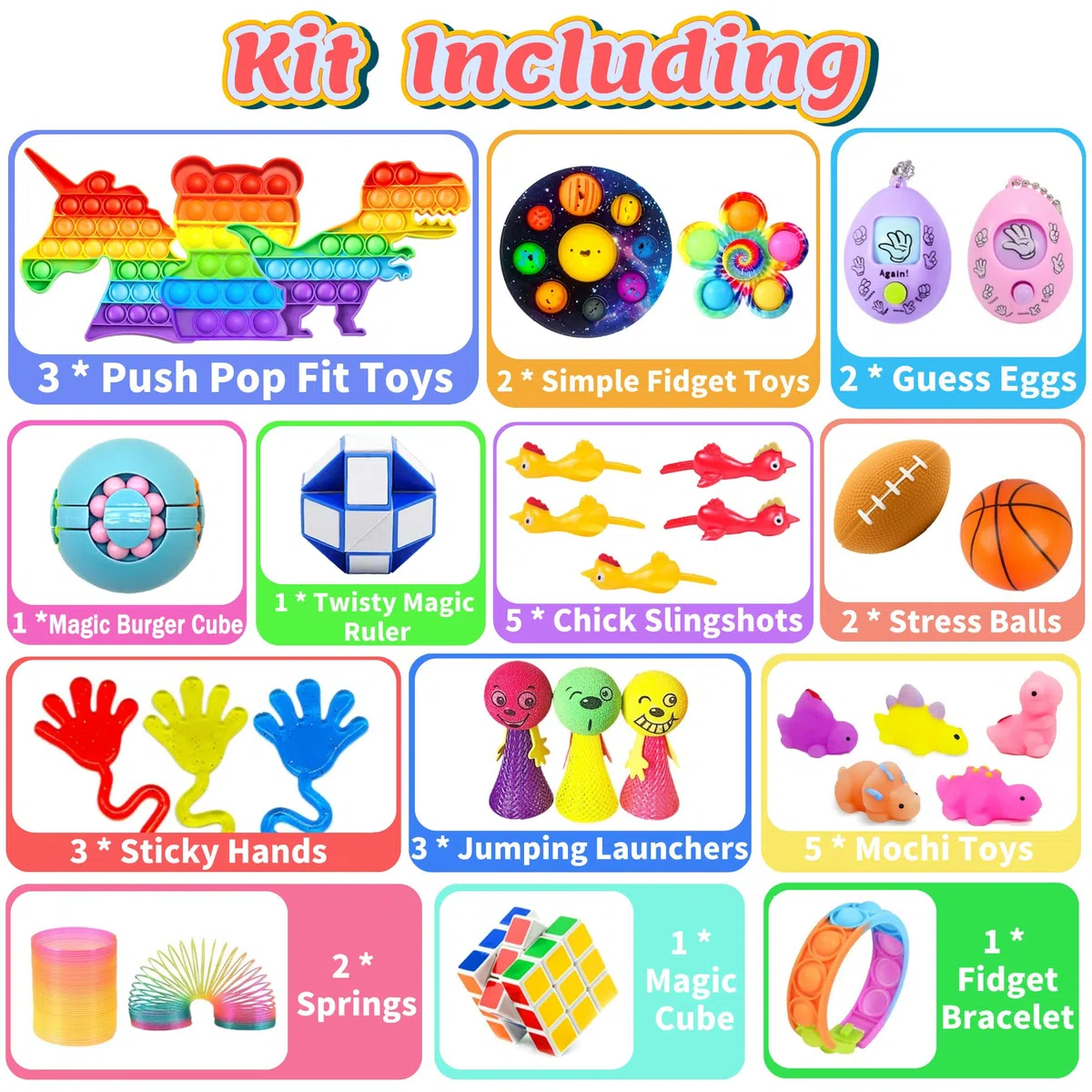 Chennyfun Fidget Toy Set, 80Pezzi Fidget Toys Pack, Mini Squeeze Toys Cubo Magico,Unicorno Giochi Sensoriali Anti Ansia e Stress è Adatta per Adulti e Bambini, può Essere Usata Come Regali per Feste