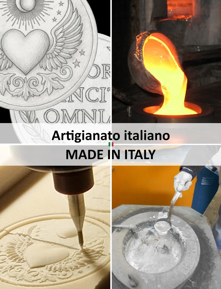 Moneta dell'amore per fortuna e protezione: "Amor vincit omnia" - Idea regalo donna, uomo, mamma, nonni – San Valentino, compleanni, ricorrenze – Metallo placcato argento – Made in Italy