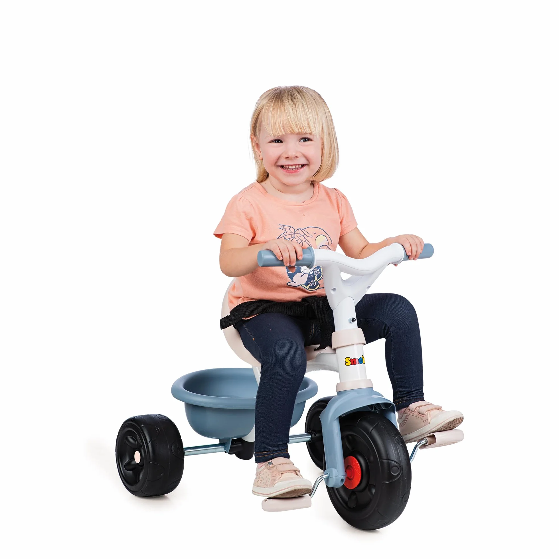 Smoby - Triciclo Be Fun azzurro, 7600740336, evolutivo, con struttura in metallo, asta parentale removibile, + 15 mesi