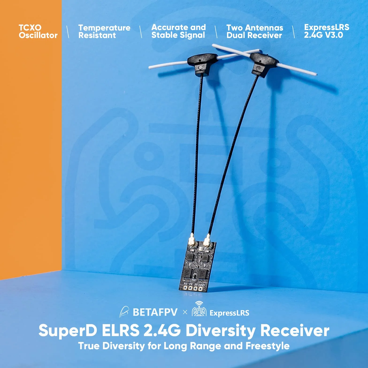 BETAFPV SuperD ELRS Diversity Receiver with Dual Receiver Chains 2 Antennas TXCO Tech Support CRSF Protocol for FPV Drone Fixed-Wing Aircraft Long Range Flying Aerial Photography FPV Freestyle Tricks