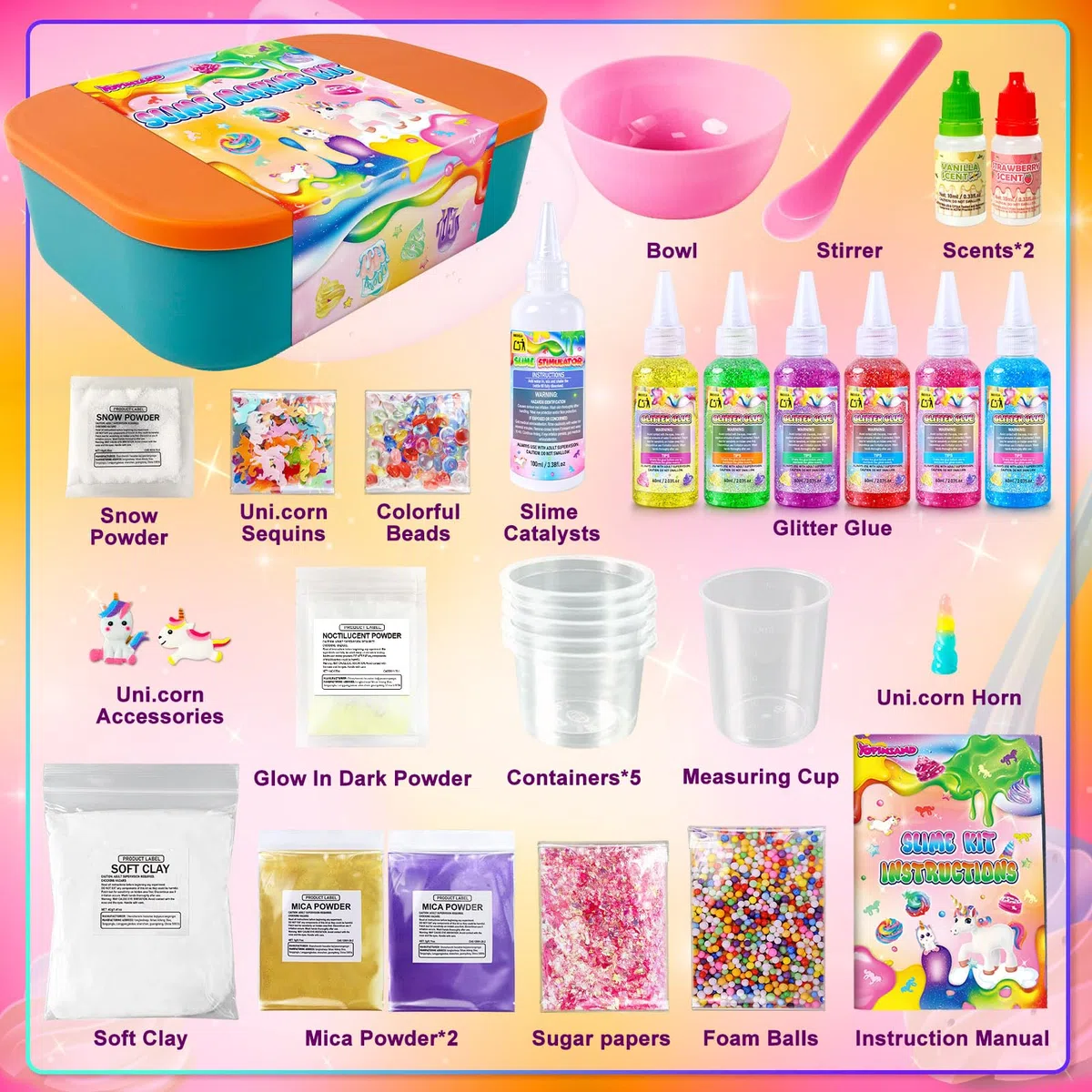 Kit Slime Fai da Te per Bambine, Kit Slime Galaxy per Bambine 3-12 anni, Glimmer Crunchy, Slime Burro, Schiuma, Nuvola con Aggiunte, Palline di Schiuma, Charm, Regali per Feste per Bambini