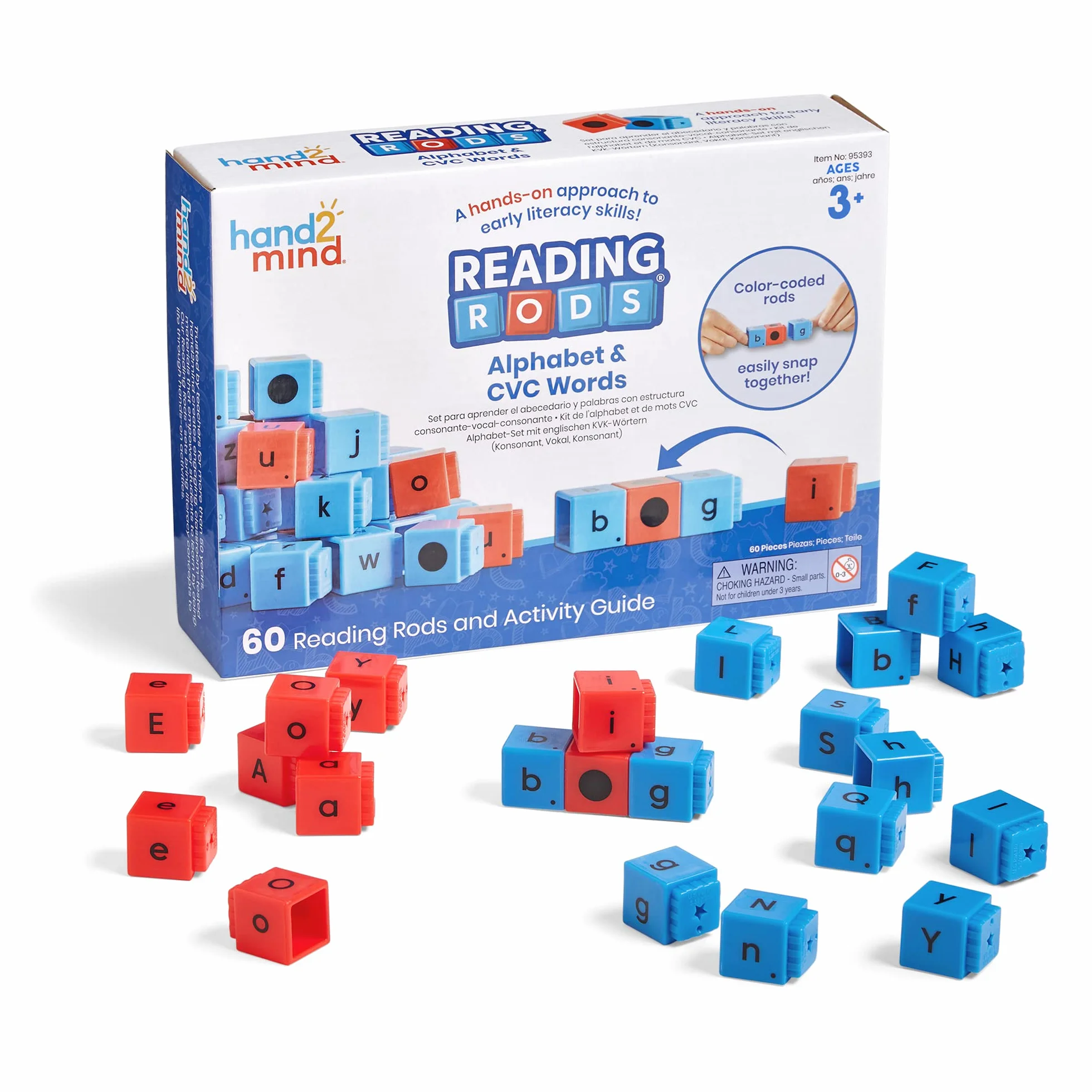 Learning Resources Mattoncini di Lettura Reading Rods Alfabeto e Parole CVC , Imparare a leggere, Attività di formazione delle parole, Blocchi di lettere, Giocattoli ortografici