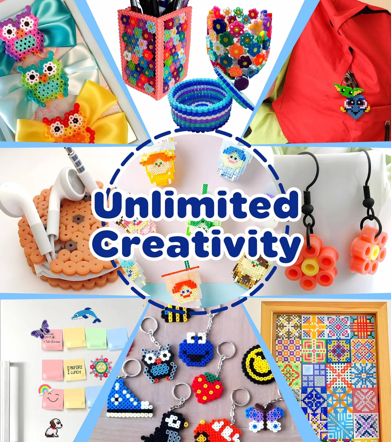 Ophy Set Perline da Stirare | 15000pz 5mm Perline a Fusione, 6 Pegboard, 16 Modelli, 5 Carte da Stiro, Adatto Per Accessori Artigianali Fai Da Te Per Bambini Giochi Creativi