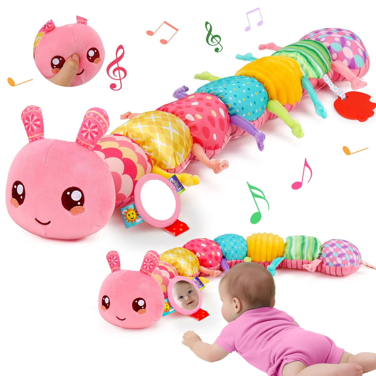 Giochi Neonato 0 3 6 9 Mesi, Giochi Montessori Sensoriali Musicali per Neonati 0-3-6 mesi, Peluche Tummy Time Regalo Neonato Maschio Neonata Femmina Giochi Nascita Bimba Bimbo (Rosa)
