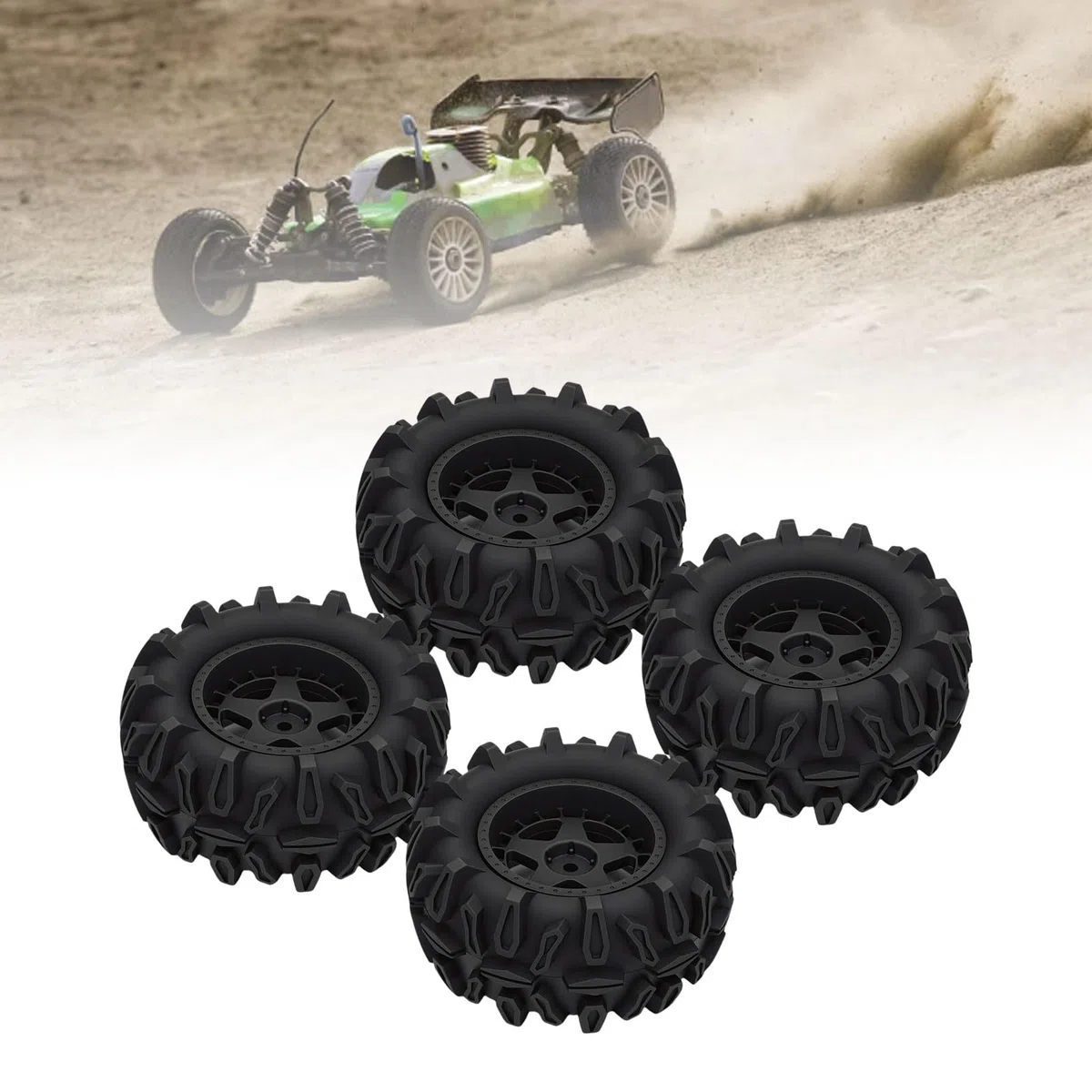 banapoy Set di 4 Pneumatici per Ruote RC, Ruote e Pneumatici per Auto Cingolate Fuoristrada RC, Diametro 90 Mm, per Camion Buggy Scala 1/14 1/16, per HSP 94186, 16208, 16209, 16210