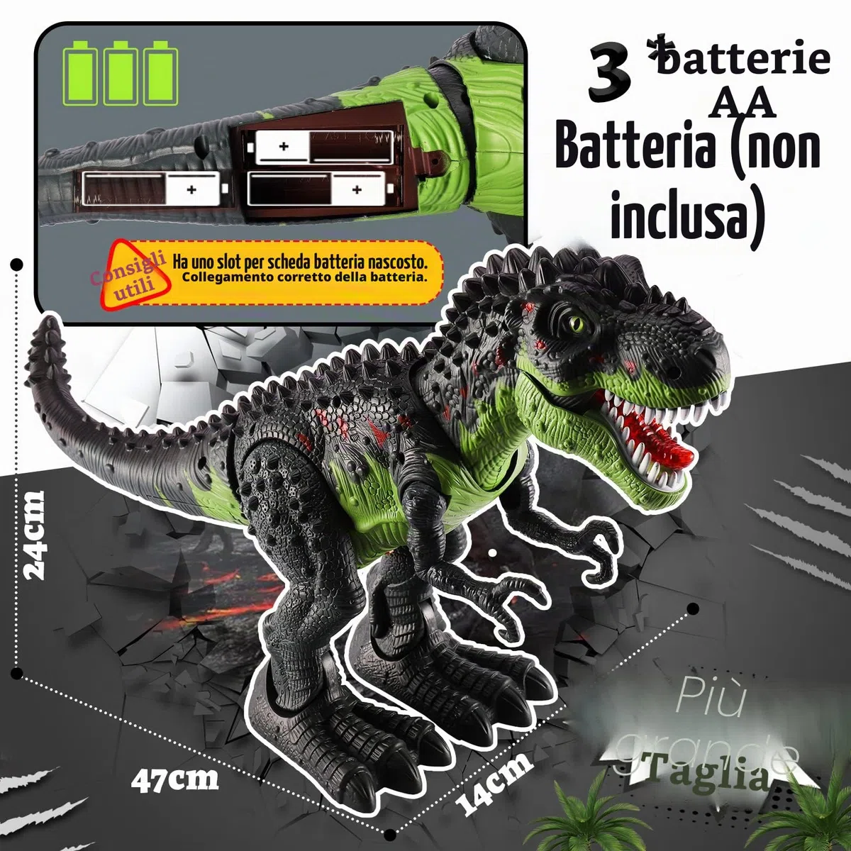 TOEY PLAY T-Rex Dinosauro Giocattolo Gigante, 47cm Dinosauro che Cammina, Tyrannosaurus Figure con Ruggiti e Luci, Giochi Dinosauri 3 4 5 6 Anni, Regalo per Bambini