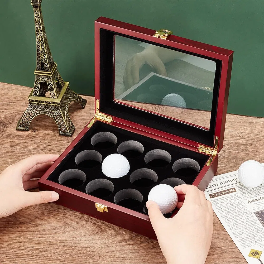 OLYCRAFT Espositore per palline da golf, scatola in legno a 12 fori, per esporre palline da golf, vetrina in legno per collezioni di palline da golf, 220 x 170 x 63 mm