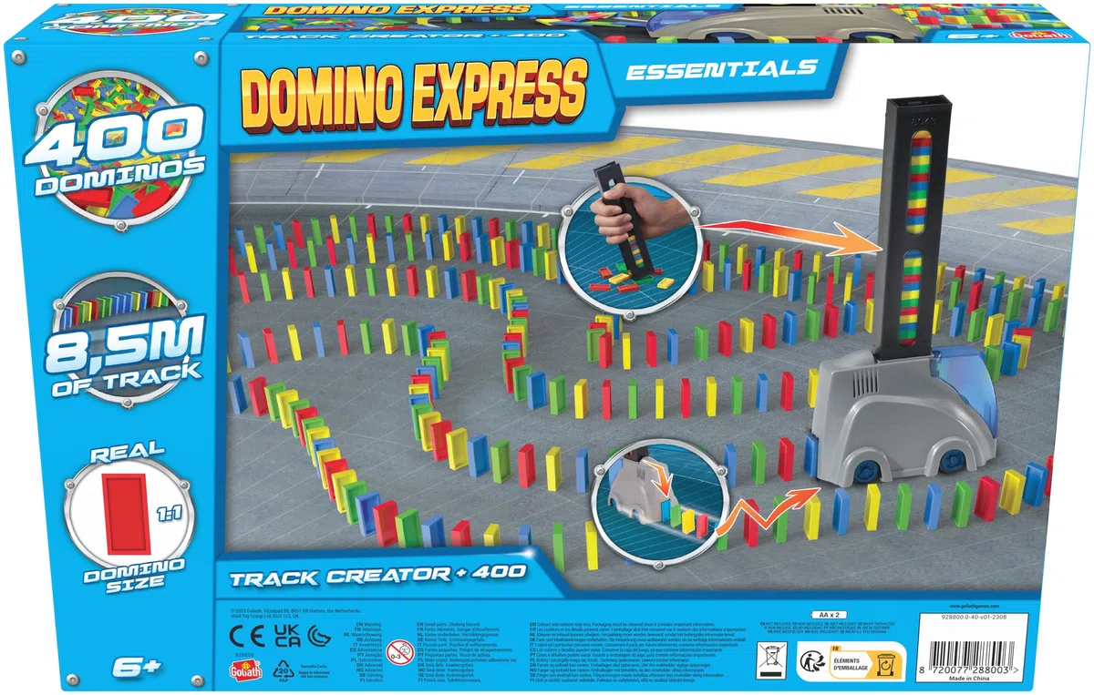 DOMINO EXPRESS - Track Creator + 400 Dominos - Gioco di costruzione per 1 giocatore e +- Effetti Speciali - Cascate Abbottonate - Gioco Domino per bambini dai 6 anni - Crea il tuo viaggio