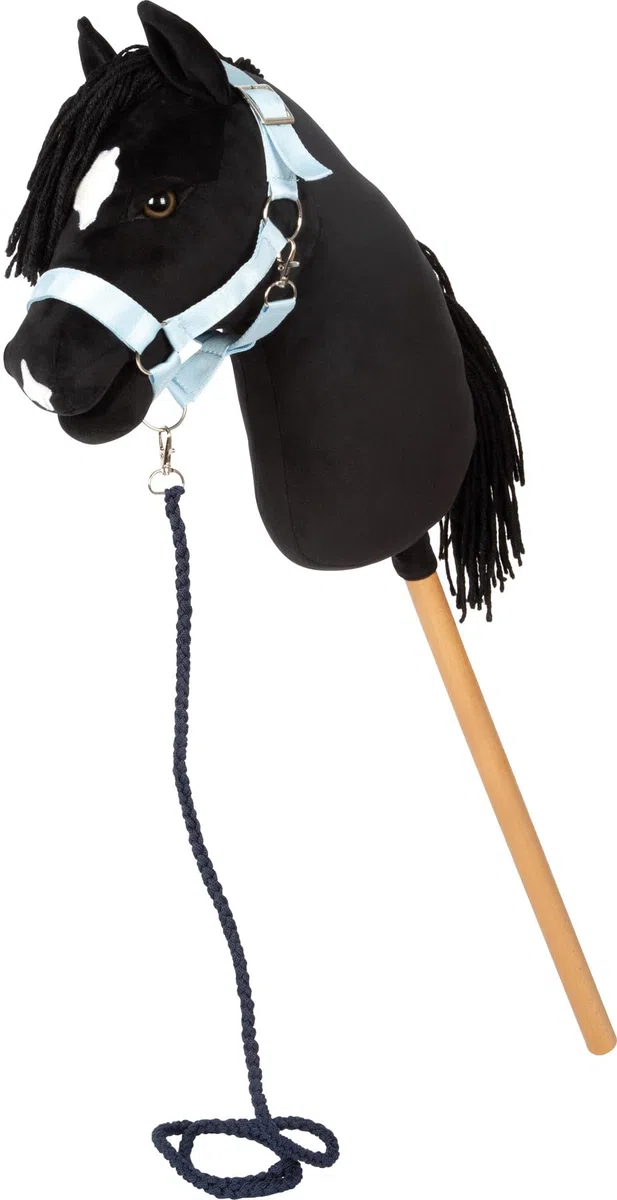 small foot Hobby Horse nero "Eddie", cavalluccio con bastone in legno rimovibile e chioma acconciabile, con capezza, lunghina e briglia, per bambini dai 3 anni, 12716