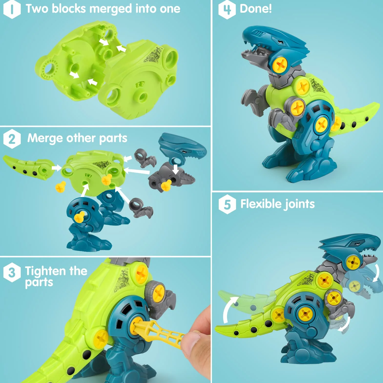 Dreamon Dinosauri Per Bambini 3 4 5 6 7 8 Anni Dinosauro Giocattolo con Scatola Portaoggetti Trapano Elettrico Costruzioni Giocattoli Puzzle Regalo per Ragazzi Ragazze