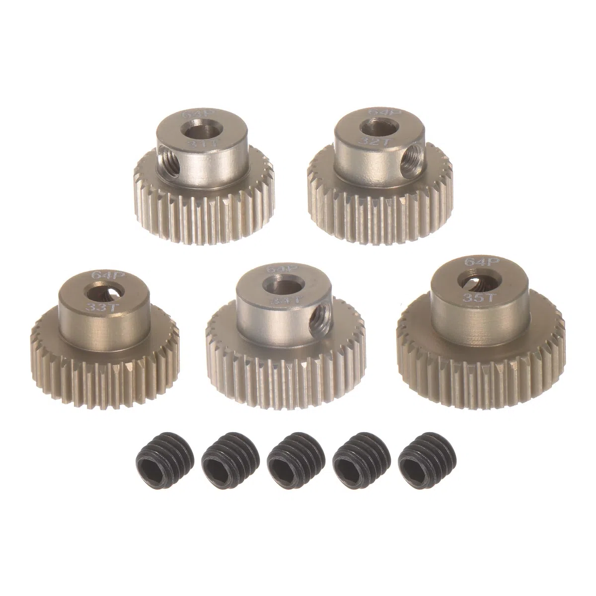 QUARKZMAN Set Di Ingranaggi a Pignone 64P, Albero da 3,175 Mm (1/8 Pollice), 31T 32T 33T 34T 35T in Lega Di Alluminio per Motori Rc da 1/10 (5 Pezzi)