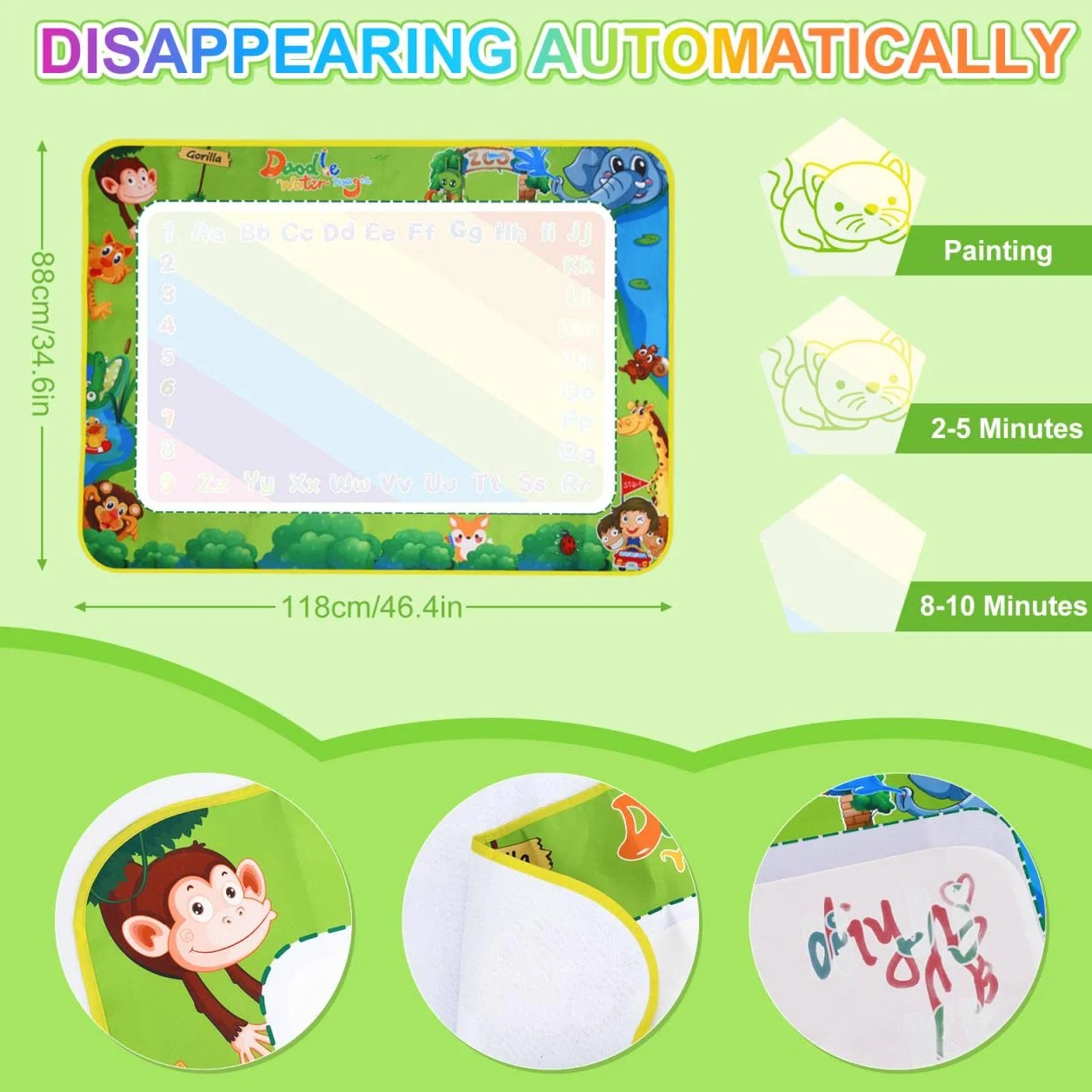 Tappeto Magico Bambini,120x90cm Doodle in EVA da Disegno ad Acqua con Accessori,Riutilizzabile Senza Macchie-Giocattolo Gioco Educativo Regalo per Ragazzi