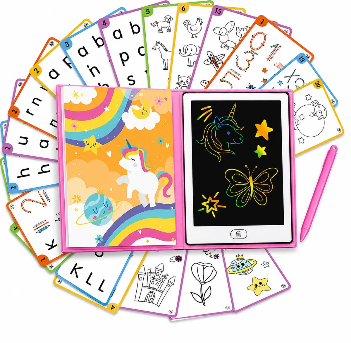 Big Minds - Tavoletta Grafica Bambini Rainbow LCD | Lavagna Per Bambini Formato Libro | Lavagnetta Cancellabile 20 Modelli Reversibili | Lavagna Magica Per Bambinii | Giochi Bambina 4 Anni