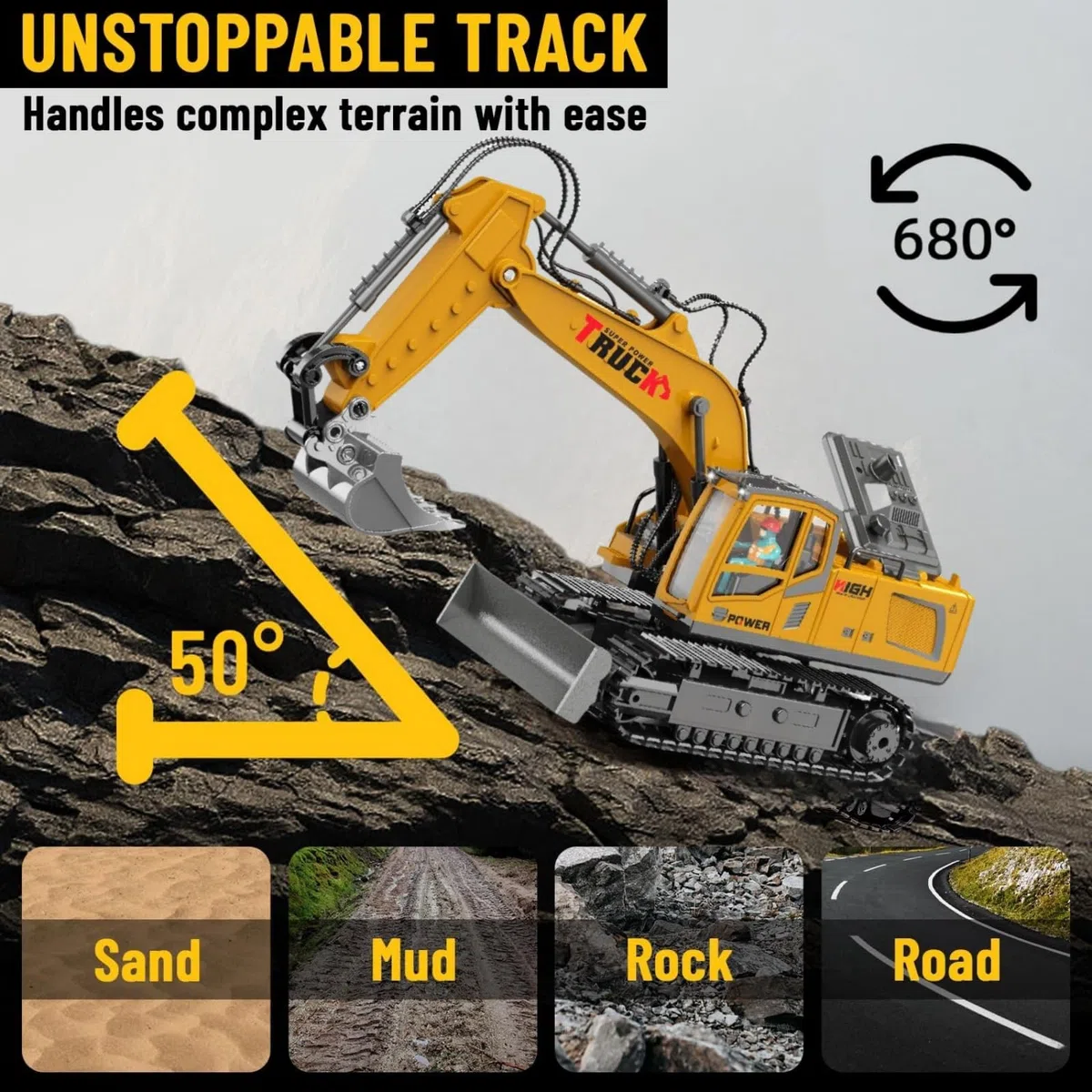 1:16 Scala 17 Canali Escavatore Telecomandato per Bambini, Escavatori Radiocomandato,Escavatore Idraulico per Ragazzi con luci,demo a un tocco, Sand Digger Regali