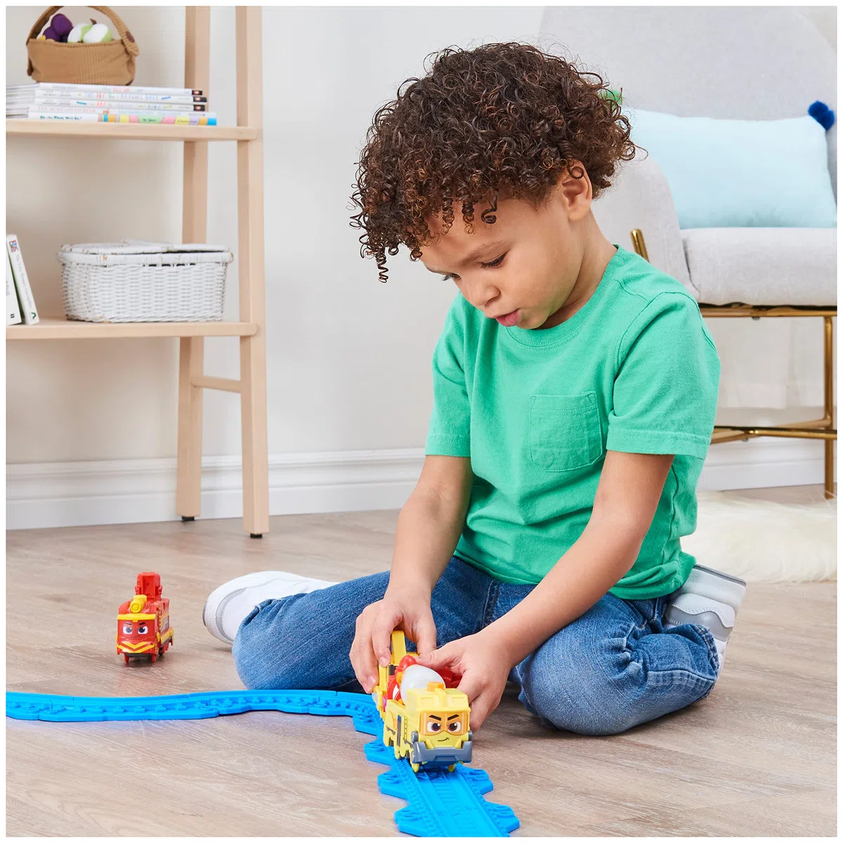 Mighty Express trenino motorizzato Brock il costruttore con attrezzo di lavoro e vagone merci, giocattoli per bambini 3+