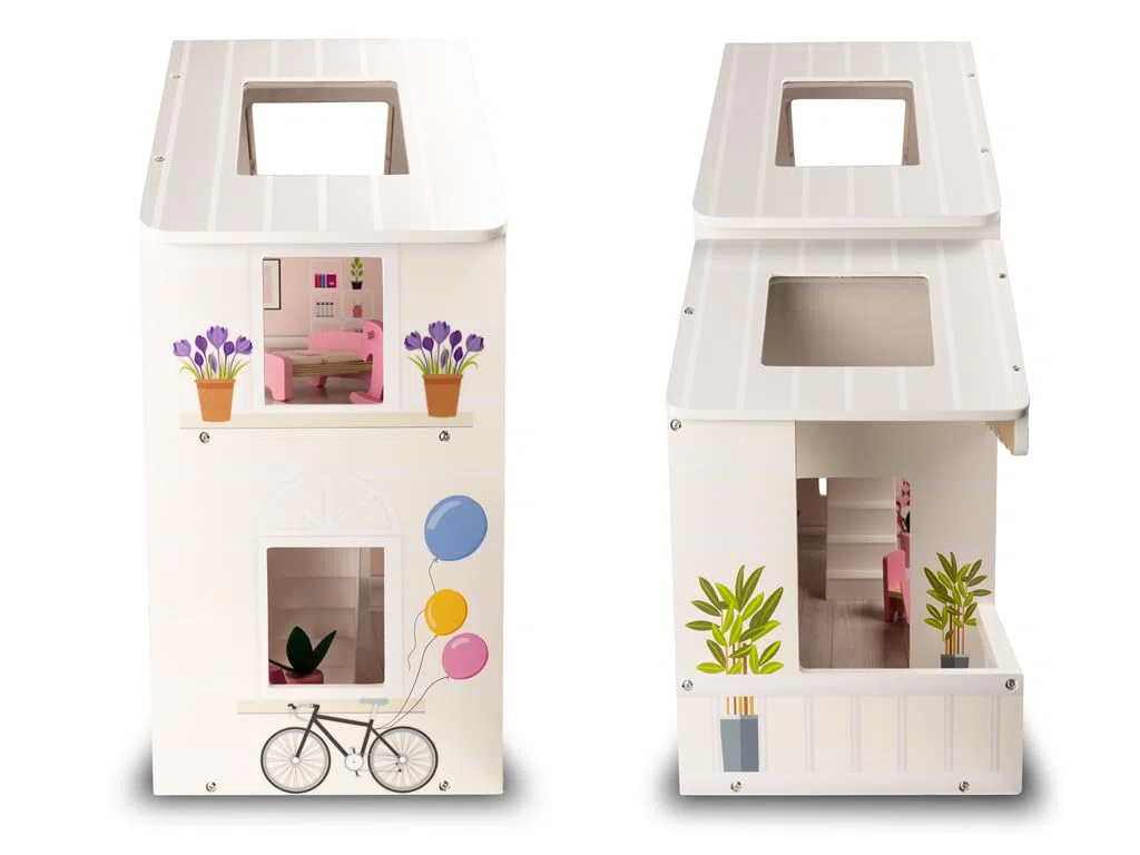 Teorema FATTO DI LEGNO – Casa delle Bambole in Legno con Solario e Accessori, Villetta Grande 58,5x24x56 cm per Bambina 3+ Anni, Dollhouse Completa