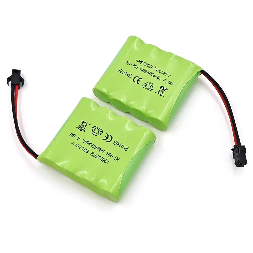 Batteria NiMH 4,8 V 2400 mAh, 2 batterie Backup RC con spina SM, adatta per giocattoli di controllo remoto come auto telecomandate, veicoli ingegneri radiocomandati, robot radiocomandati, ecc.