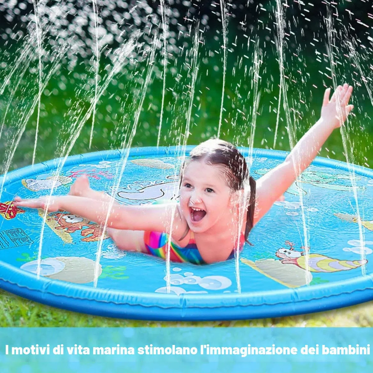 KAHEIGN 170CM Tappetino da Gioco con Spruzzi D'acqua, Delfino Tartaruga Stelle Marine Modello Granchio Pad Irrigatore Giocattoli D'acqua Spray per Esterni da Giardino Estivo per Attività Per Famiglie