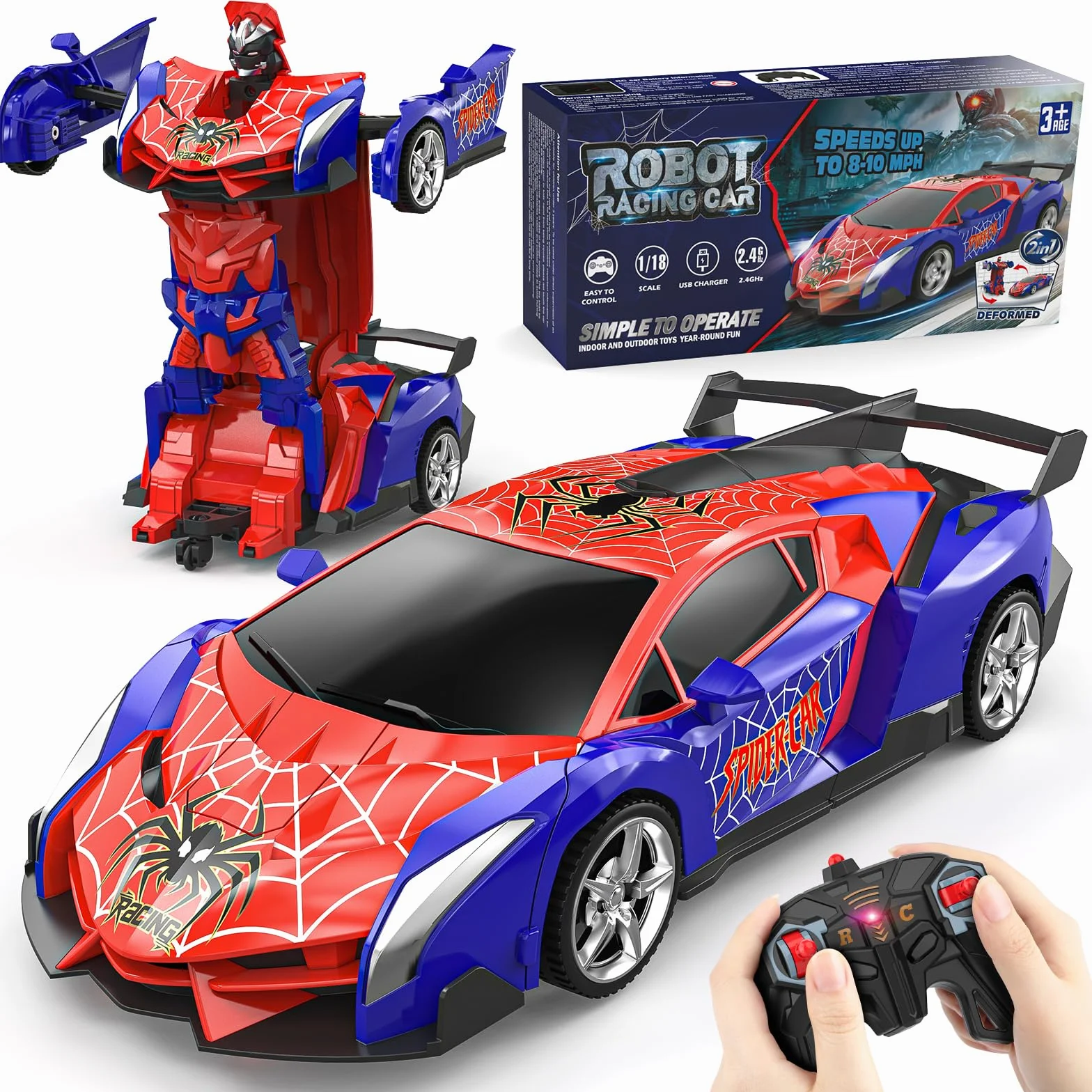 Mieryd Macchina Telecomandata Robot, Spider Auto Radiocomandata Trasformabile Giochi Bambini Bimbi 3 4 5 6 7 8 9 Anni, 1:18 Macchinina RC Car Elettrica Giocattolo Gioco Regalo Compleanno Natale