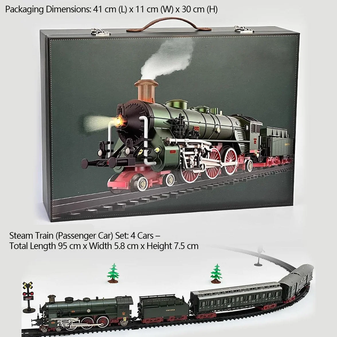 Set di Treno Elettrico in Lega con Carrozza e Lungo Binario Che Può Funzionare, Modello di Locomotive con Luci ed Effetti Sonori, Ricco di Accessori (Come Vedi), Ottimo Regalo per gli