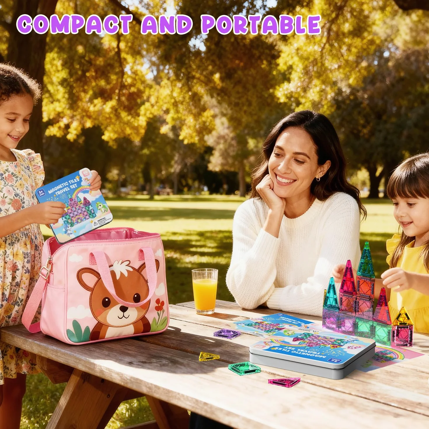 ACELIFE Blocchi da costruzione magnetici 60 pezzi, mini giocattoli magnetici per bambini, set da viaggio Montessori, set da viaggio giocattolo portatile STEM, piastrelle magnetiche per ragazzi e