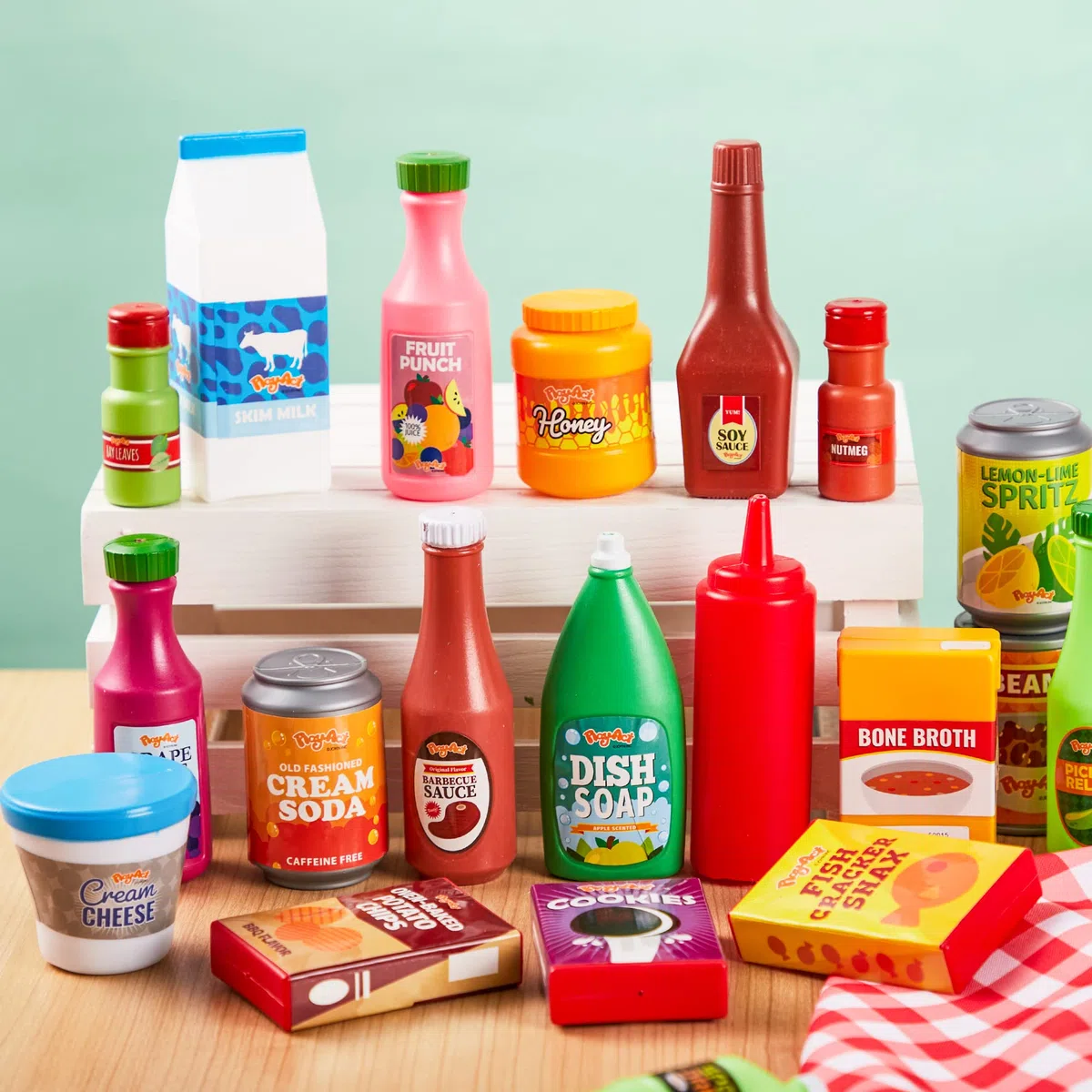JOYIN 30 Pezzi Giocattoli per Bambini in Plastica Giocattoli Alimentari Scatole della Spesa, Giochi di Imitazione Accessori da Cucina, Cibo Finto Regali per Bambini e Giocattoli al Coperto