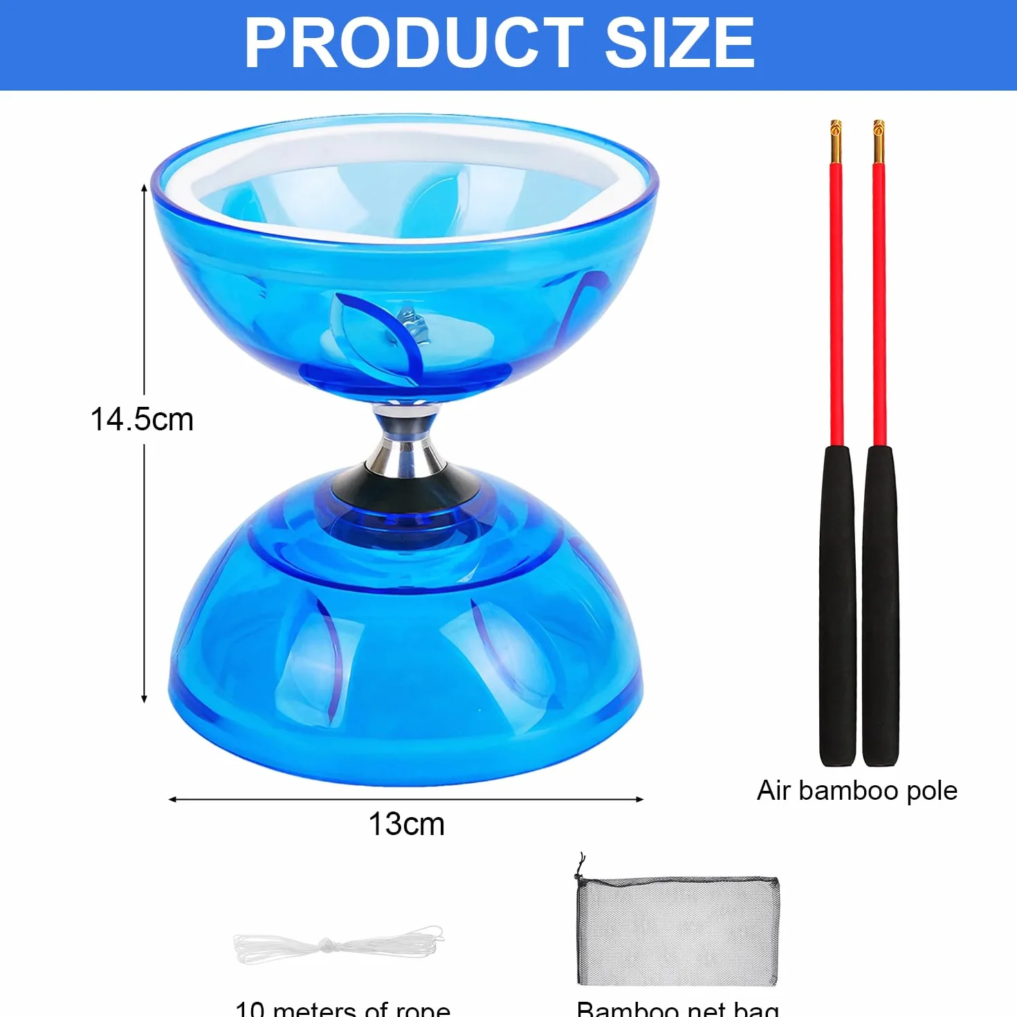 Diabolo con Cuscinetti a Sfera, Diametro 12 cm, Grande diabolo con Cuscinetti a Sfera, Giocattolo da Giocoleria, Adatto ad Adulti e Principianti (Blu)