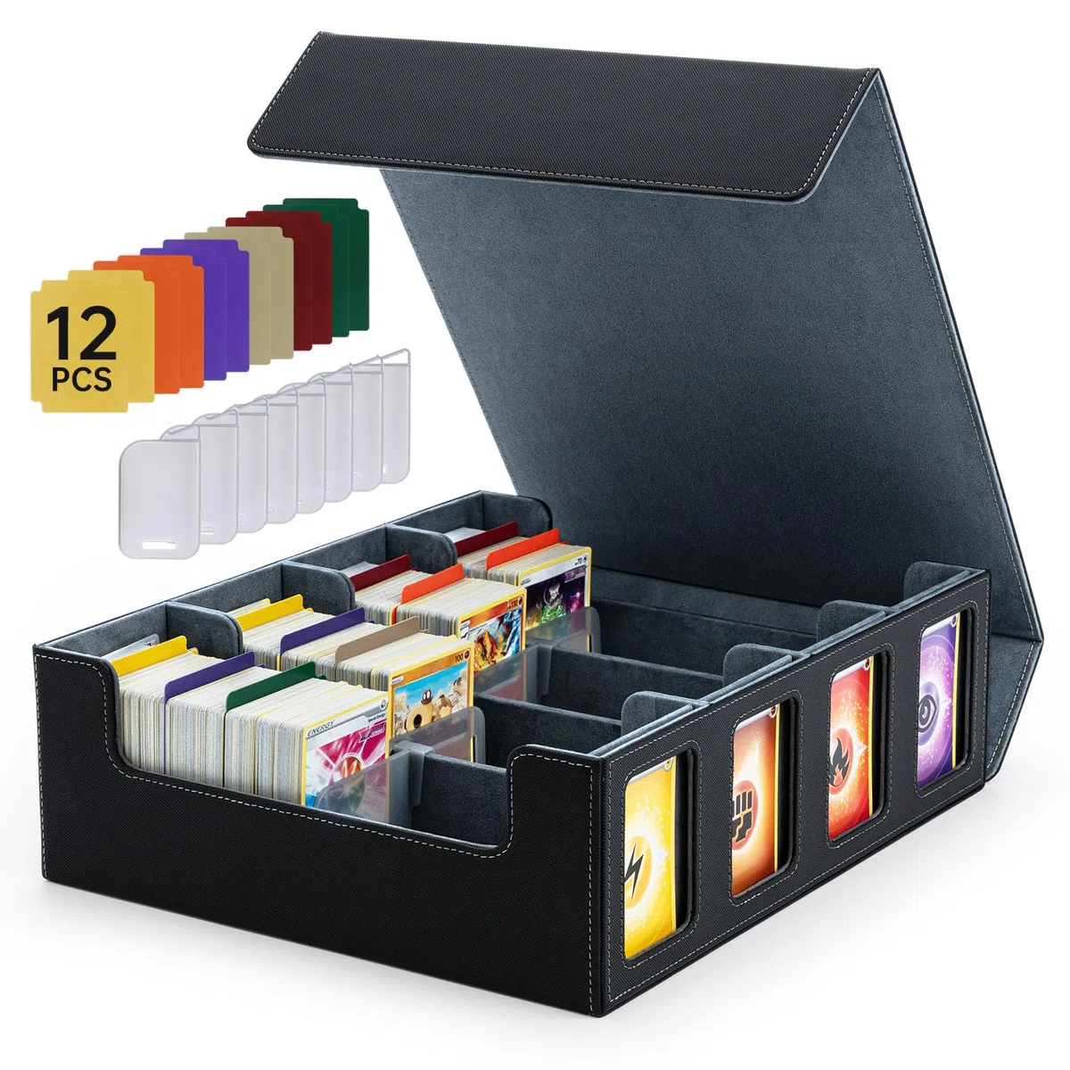Box Porta Mazzo per Carte MTG Capacità di 2400+ Carte con 12 Divisori & 8 Supporti per Carte, Magnetic Flip Deck Box per le Carte di Magic Commander TCG (Nero)