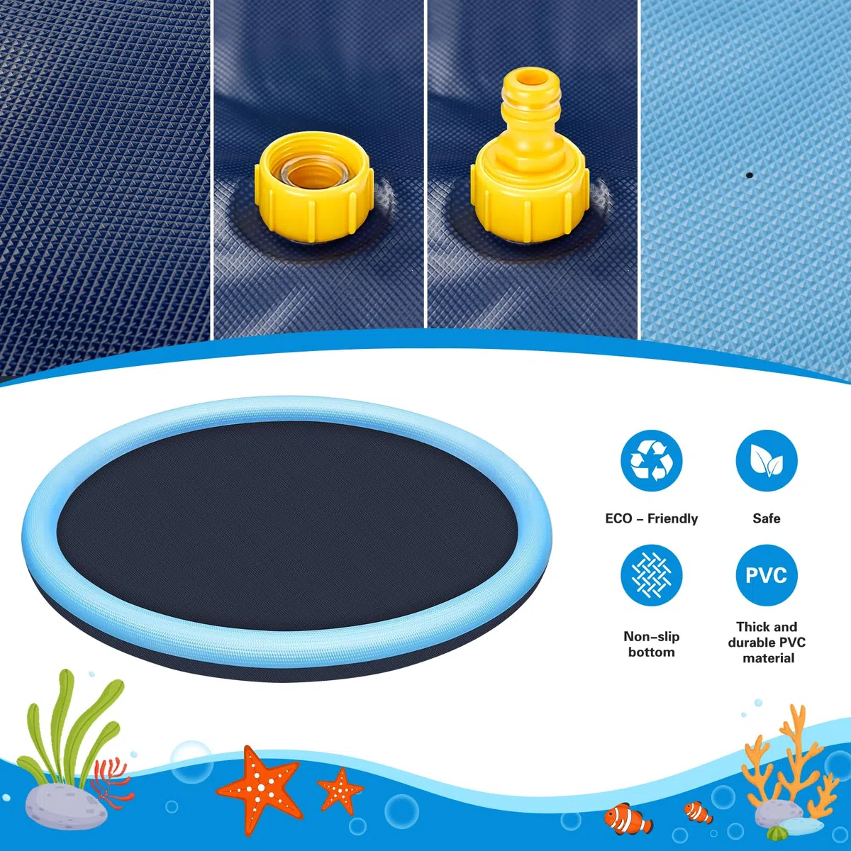 Tappetino Spruzzi Acqua 200CM, Splash Pad Bambini e Cani in PVC Antiscivolo, Tappetino Gioco d'Acqua con Sprinkler Regolabile, Giochi Acqua Giardino Estate
