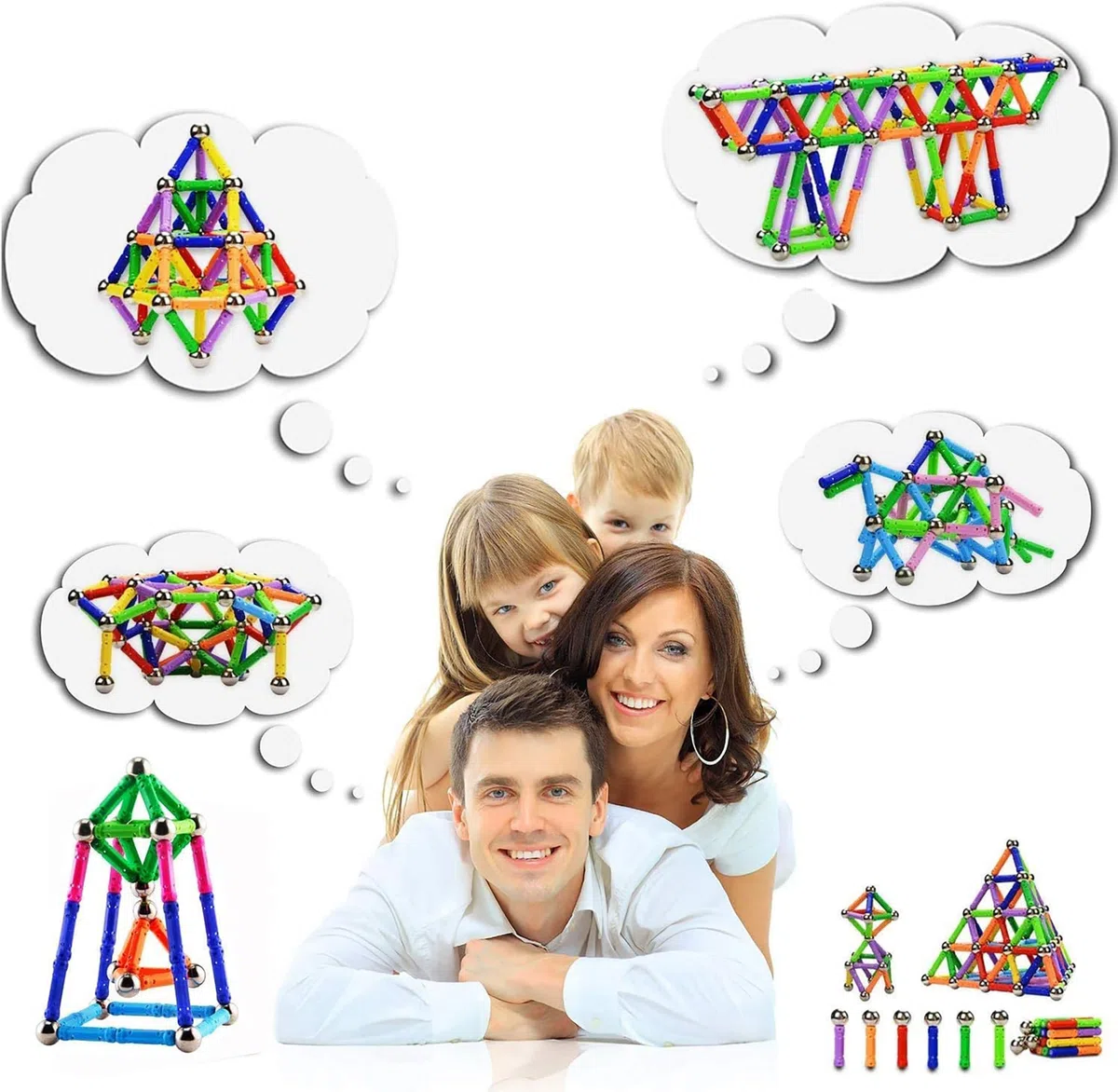 Bastoncini magnetici, Bastoncini magnetici e Sfere 140PCS, Bastoncini magnetici da Costruzione, Giocattoli magnetici da Costruzione, Bastoncini magnetici Bastoncini educativi per Bambini
