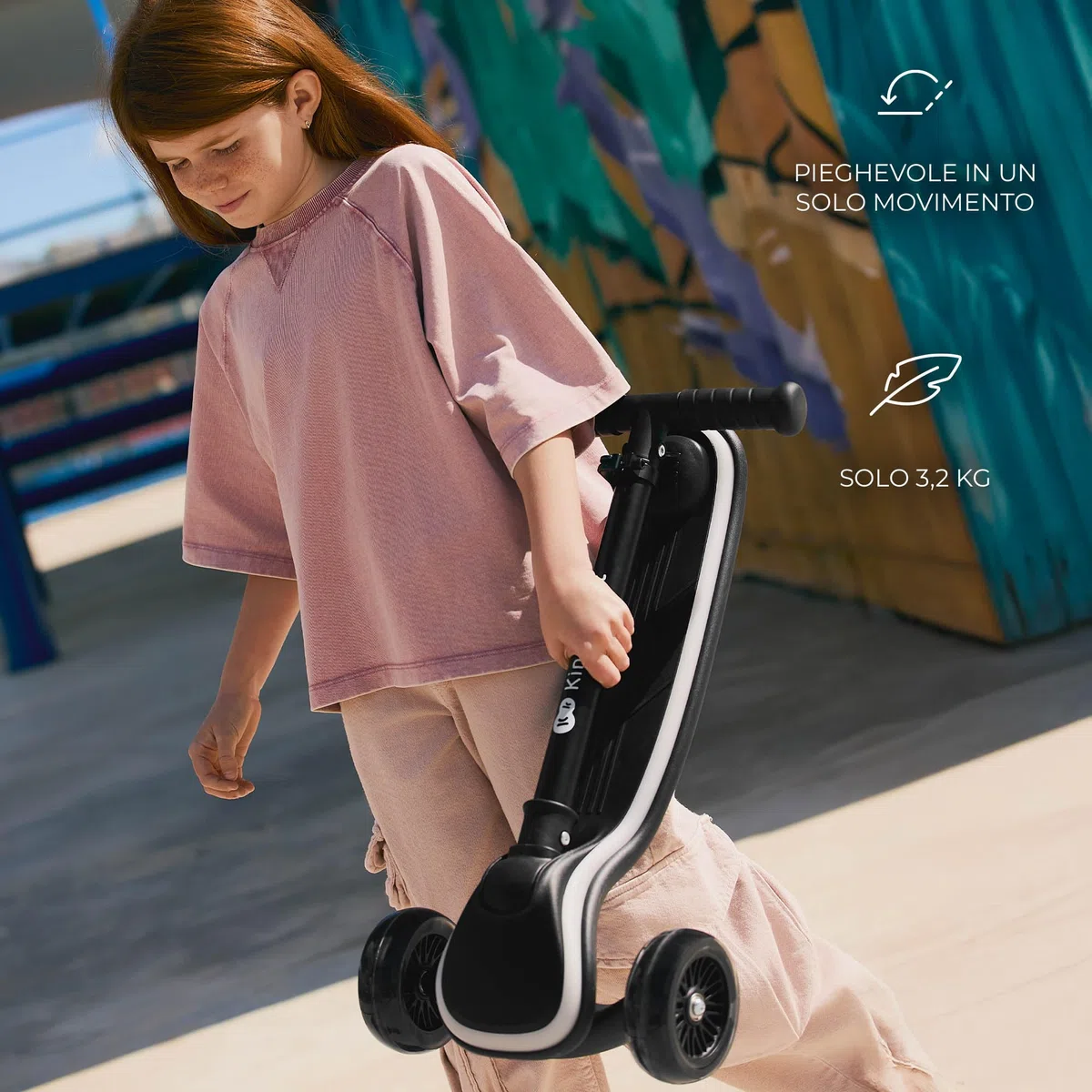 Kinderkraft RAKET Monopattino Bambini 2+ Anni a 3 Ruote con Luci LED RGB – Leggero e Pieghevole, Manubrio Regolabile, Sistema di Equilibrio, Freno Sicuro, Blu