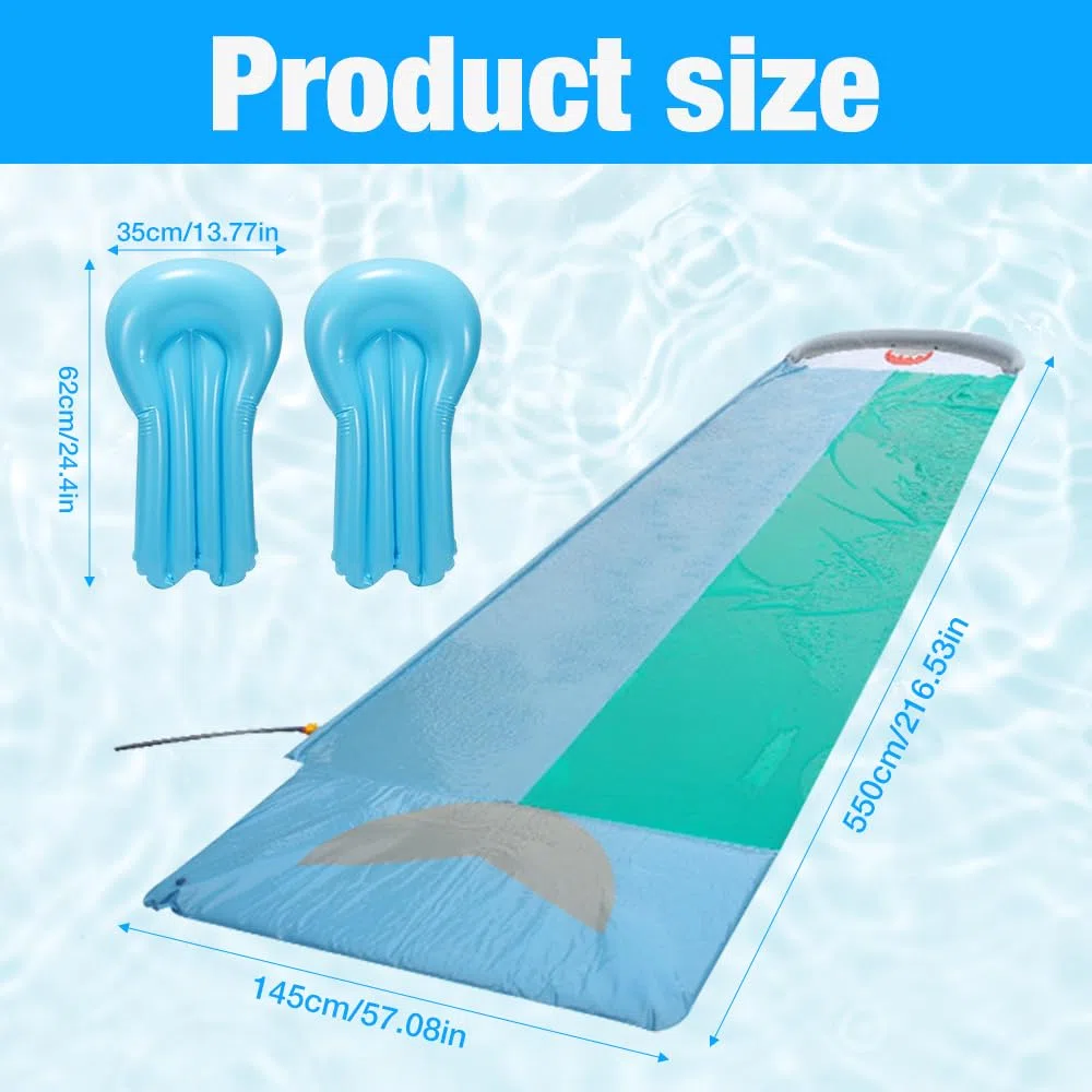 Scivolo Acquatico Giardino, 550 * 145cm Scivoli d'Acqua Doppio, Scivolo d'Acqua con 2 Pannello Gonfiabili, Scivolo Gonfiabile ad Acqua per Giardino, Spiaggia, attività Acquatiche all'aperto