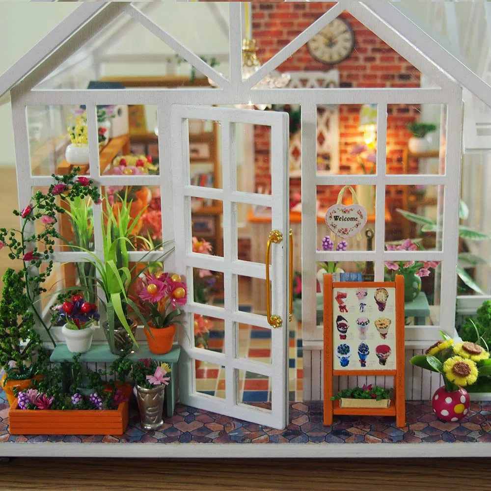 GuDoQi Miniatura Casa Delle Bambole, Kit Casa Bambole In Legno 3D Con Mobili E Musica, Luce A Led, Mini Kit Casa Fatta a Mano da Costruire, Bellissimo Negozio di Fiori