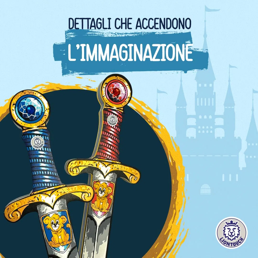 Liontouch - Set 2 Pugnali con Leoncino in Gommapiuma, Blu/Rosso | per Bambini età 3-6 - 35 Cm | Pugnale Medievale Tascabile con Gemma per Giochi di Ruolo | Accessorio Sicuro per Costumi da Cavaliere