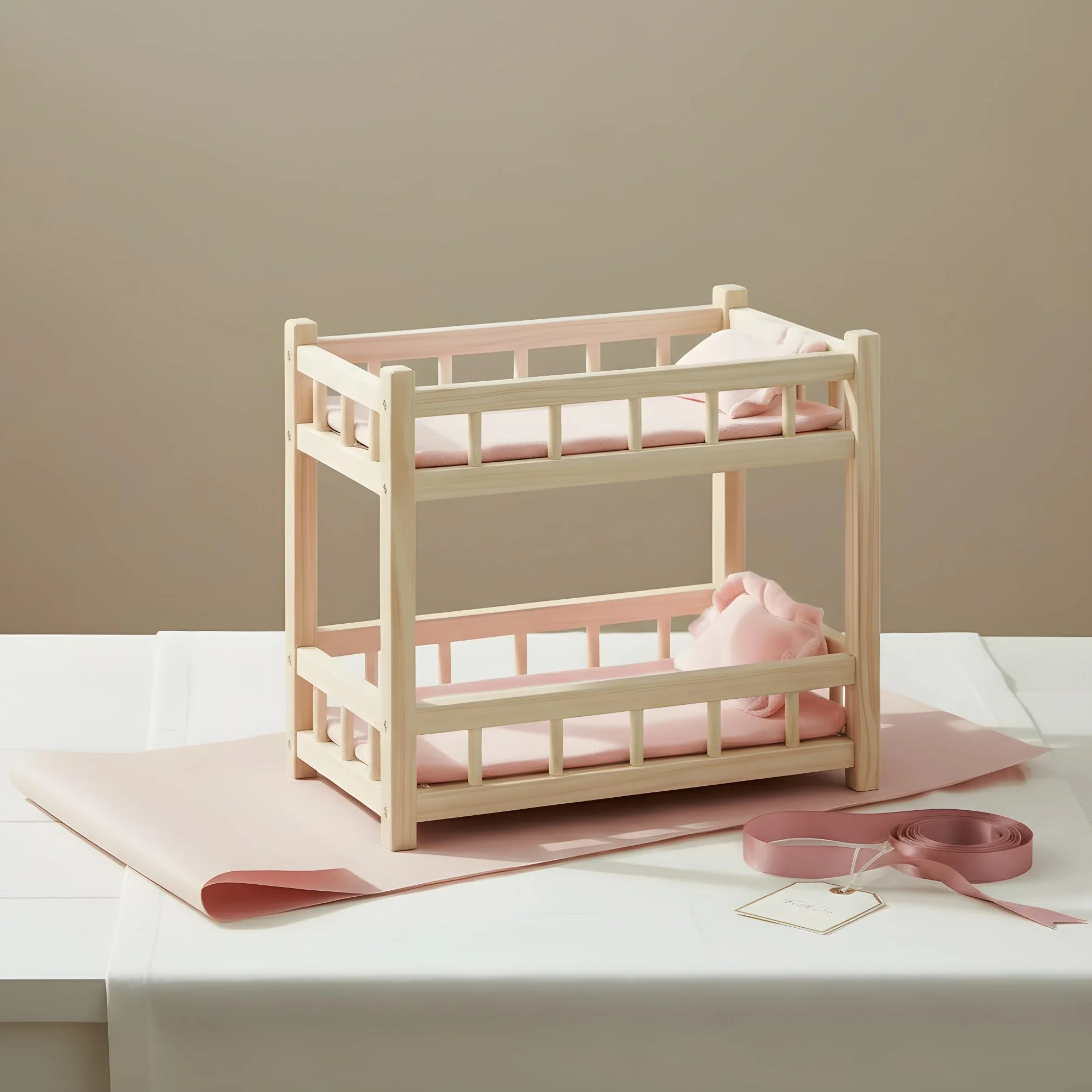 Letto a Castello in Legno per Bambole - Letto per Bambole fino a 36 cm - Gioco Creativo con Mobili per Bambole