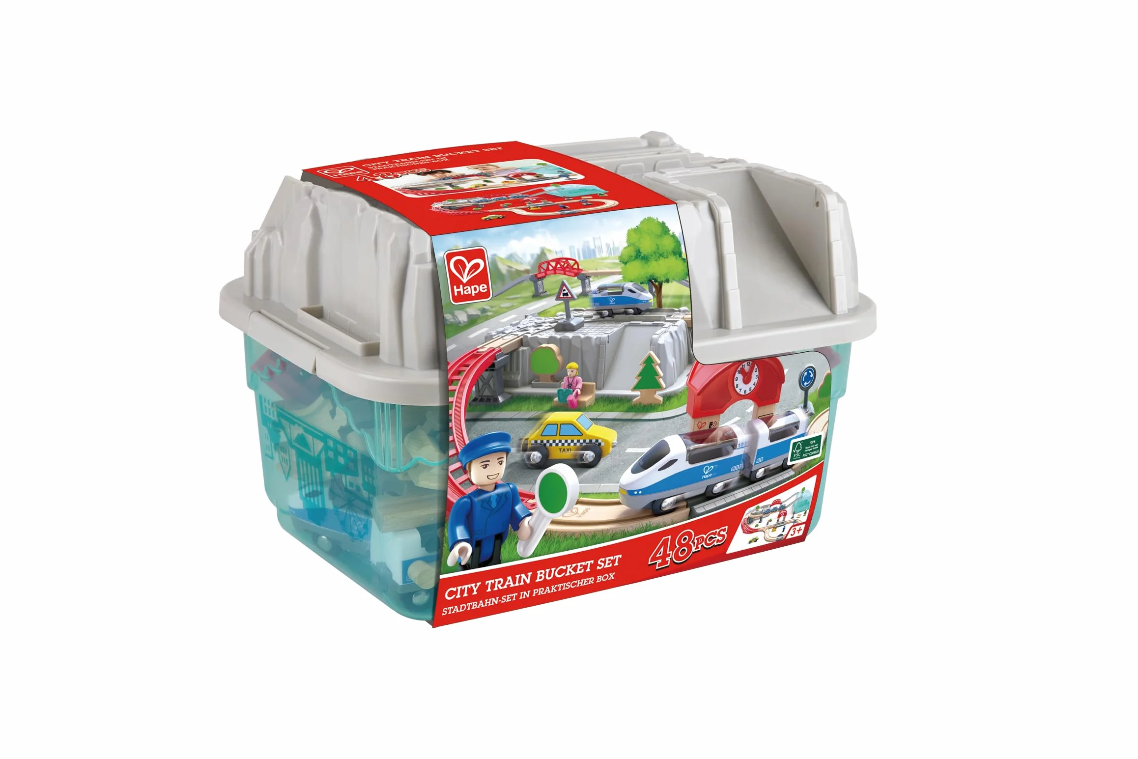 Hape Set Treno in città | Con binari, ponti, personaggi, trenino e box | Per bamini dai 3 anni