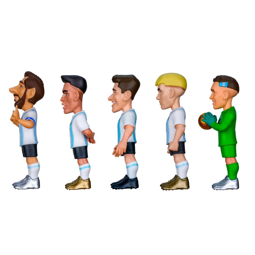 MINIX - Football Stars - Coppa del Mondo - Confezione - Argentina - 5 personaggi - Personaggio da collezione 7 cm (Messi, L Martínez, Alvarez, Mastantuono, D Martínez)