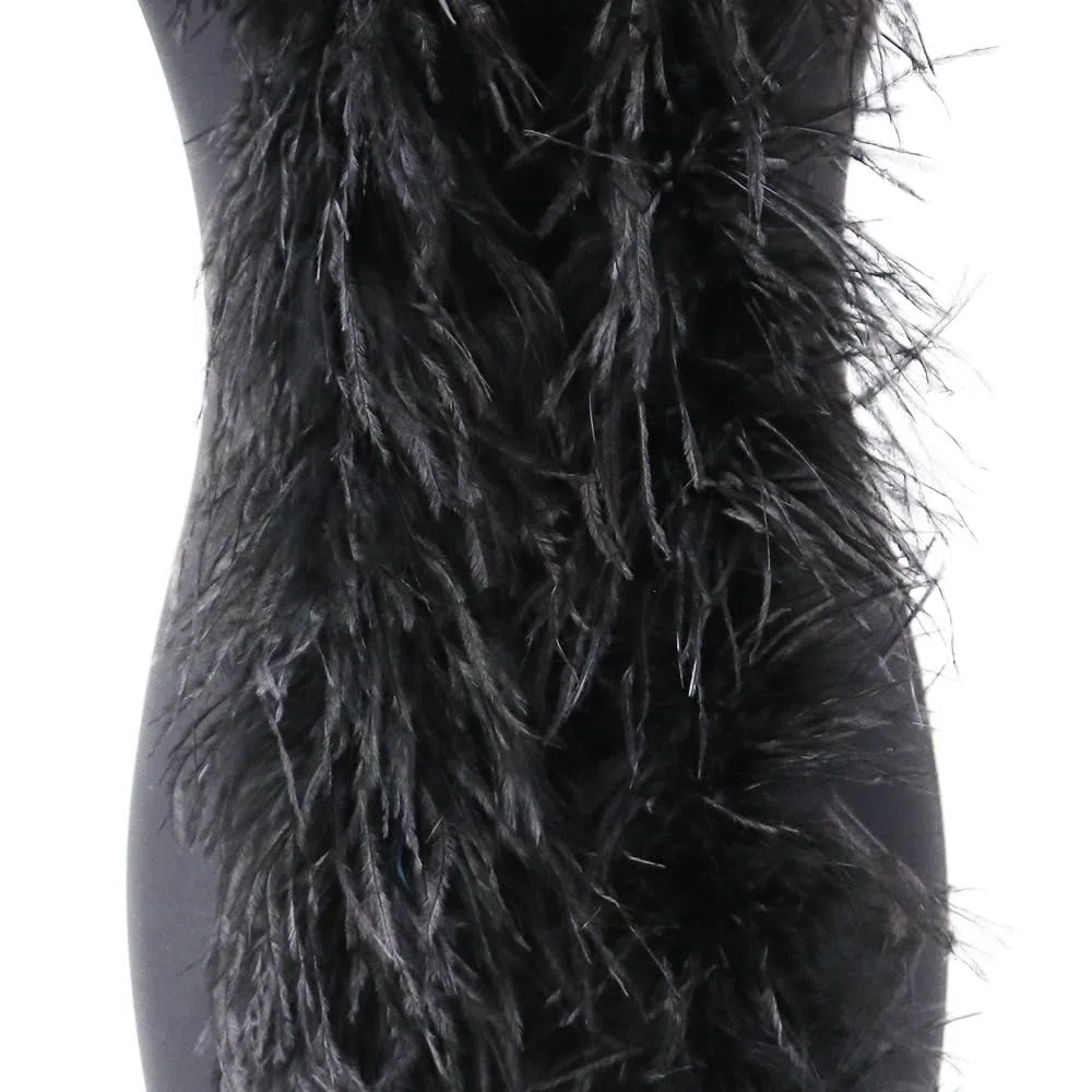 Boa di piume, soffice mazzo di piume, lunghezza circa 2 m, ghirlanda di piume, sciarpa in tinta unita, con piume di struzzo, accessorio per costume Charleston, anni '20, flapper carnevale, nero