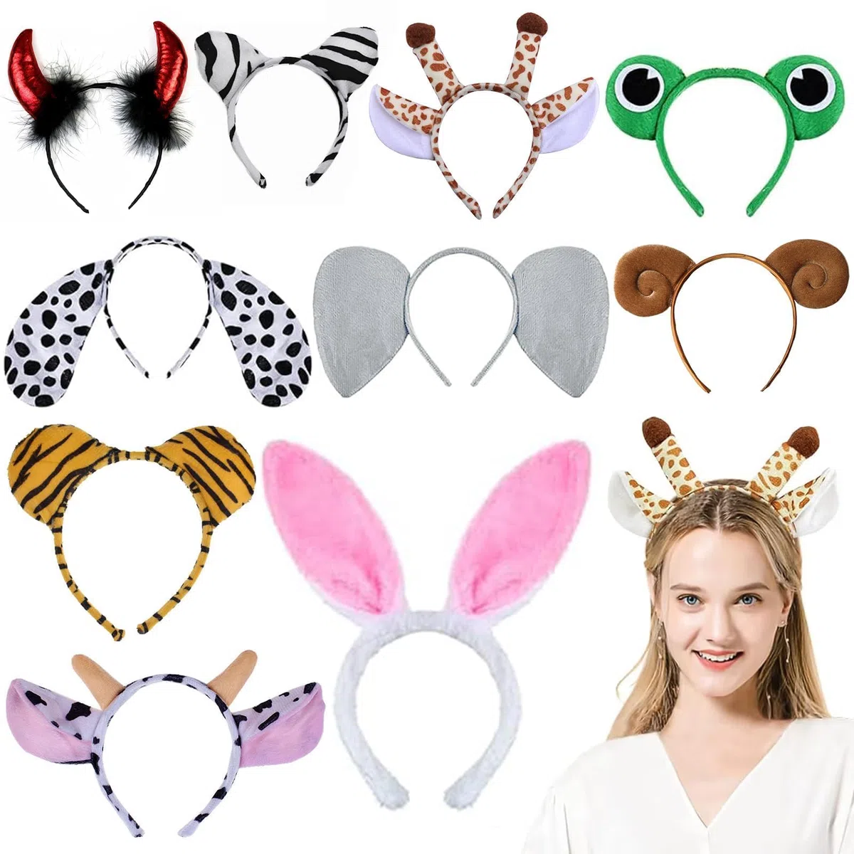 10 Pezzi Animali Orecchie Fasce, Fascia per Orecchie di Animale Cartone Animato, Fascia per Capelli in Maschera per Animali da Festa, Festa a Tema Compleanno Carnevale per Adulti per Bambini