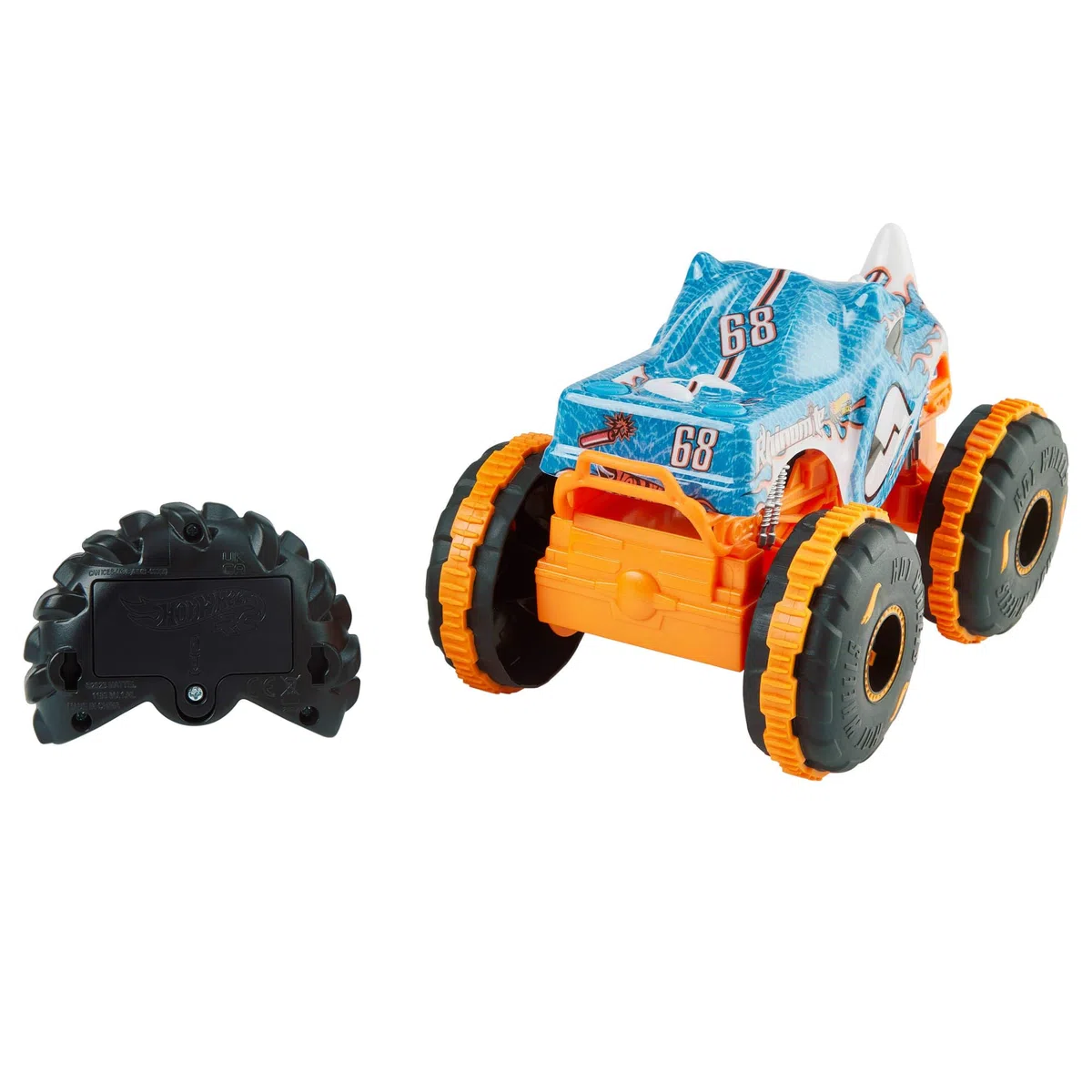 Hot Wheels Monster Trucks - Rhinomite R/C, camion radiocomandato in scala 1:24, con pneumatici Grip Action adatti a tutti i tipi di terreno e portata di 30 metri, 4+ anni, JBK11