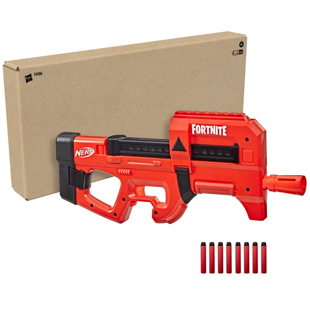 Nerf Fortnite, Compact SMG, blaster lancia dardi motorizzato, Ultra Red Wrap, caricatore interno con 8 dardi, contiene 8 dardi Nerf Elite in gommapiuma