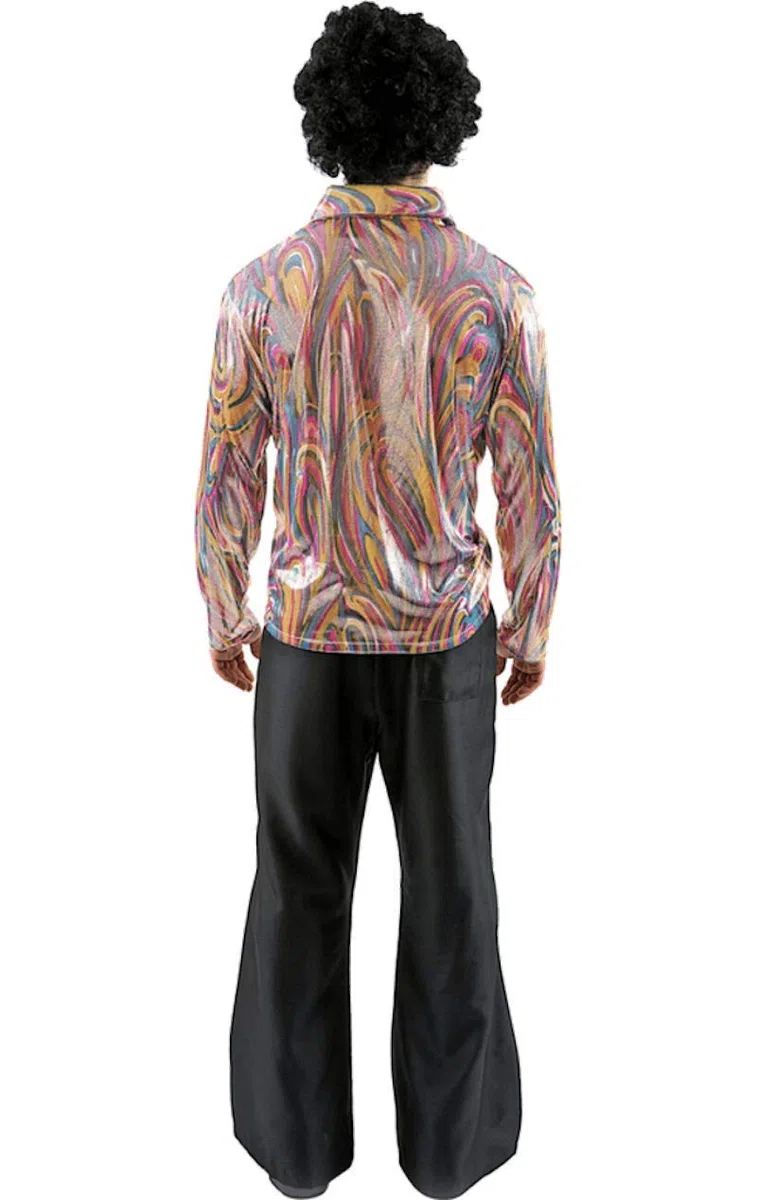 ORION COSTUMES Adulto Uomo Multicolore 70 Disco Ballerino Hippie Camicia e Pantaloni A Zampa Carnevale Costume